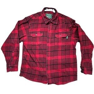Woolrich Shirt Mens L Red Plaid Flannel Shacket Pockets Buffalo Button Long 0323